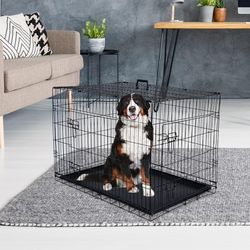 36"  Inch Dog Crate Double Door Folding Metal Dog or Pet Crate Kennel with Tray and Handle