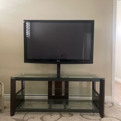 3 tier Glass Cherry Wood Steel TV Stand Console up to 70 in mount that swivels