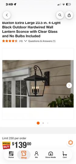 Buxton Extra Large 23.5 in. 4-Light Black Outdoor Hardwired Wall Lantern Sconce with Clear Glass and No Bulbs Included