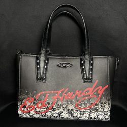  Ed Hardy Black Skulls Logo Tote Bag