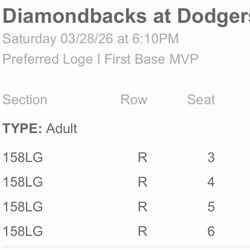 Dodger Tickets- March 26th, 2026
