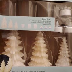 9 PC Led Collection  Set Icludes 3 Votive Holder, 3 Led Tealights And 3 Led  Wax Trees 4,5, And 6 In