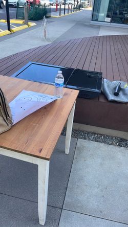 Tv and Table with workout ball