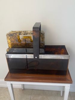 Vintage Mid-Century Modern Tortoiseshell Acrylic Magazine Rack Holder Basket
