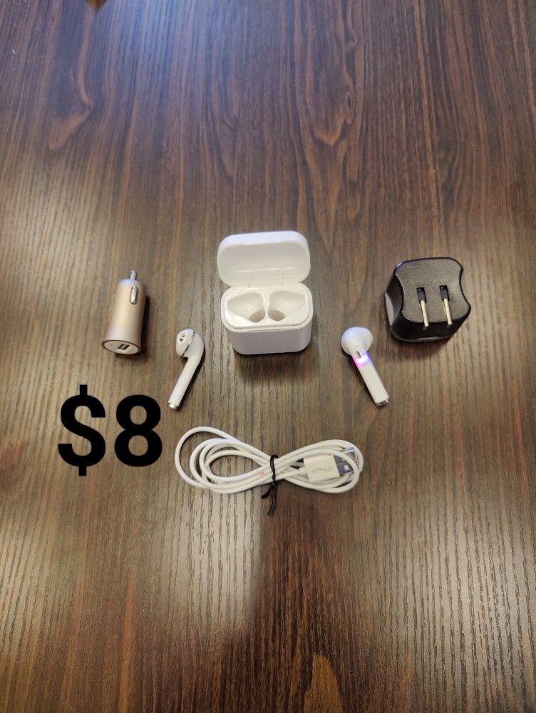 Wireless Bluetooth Earbuds kit Earbuds + charger case + cable + car outlet charger + compact adapter charger brick