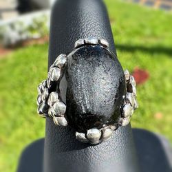 Jewelry .925 sterling silver magical flower 🌺 black onyx 7CT Ring size 7.00
