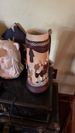 Large Ceramic Beer Stein with Colonial Scene