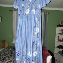 Blue Dress With Flowers On It 