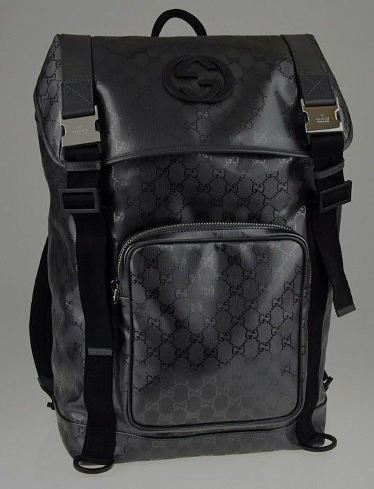 Gucci Silver GG Coated Canvas Interlocking G Supreme Backpack!