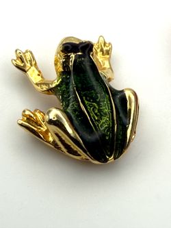 Ballou Reg’d Gold Frog Pin With Green Enamel