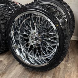 NEW 24x12 chrome fittipaldi wheels wrapped in 33x12.50r24LT tires