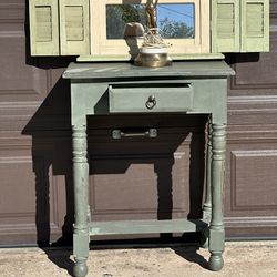 Vintage rustic side table with drawer and mirror