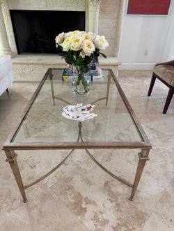 Oversized 54” Neoclassical Gilt Metal & Glass Coffee Table – Heavy Statement Piece