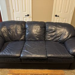 Blue Leather Couch With Pull Out Bed 