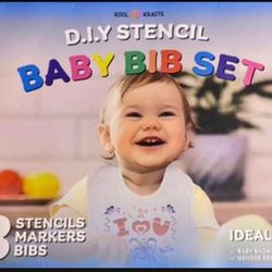 DYI Stencil Baby Bib Set and Double sided Baby Milestone Blanket 