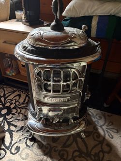 Antique wood stove hearth setup