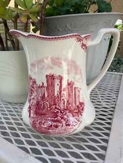 Red and White English Countryside Transfer-ware  Small Pitcher