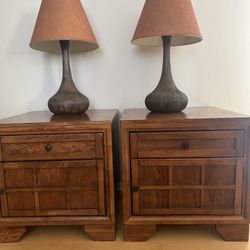 Solid Oak End Tables With Lamps