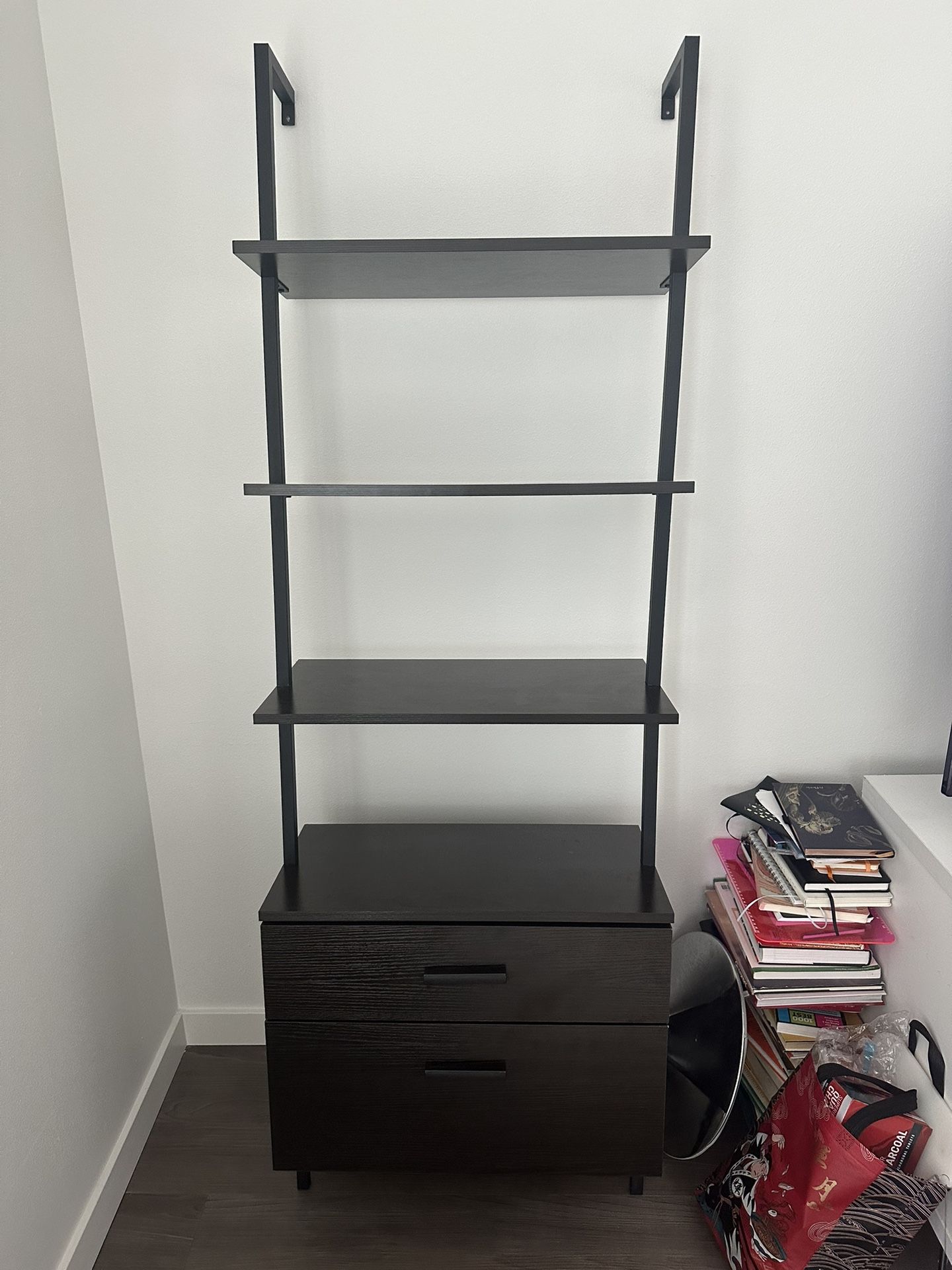 Dark Brown 4-Tier Ladder Shelf Bookcase