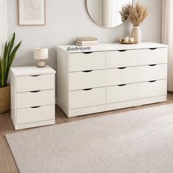 Bundle deal 🤍 white 9 drawer dresser jumbo with nightstand