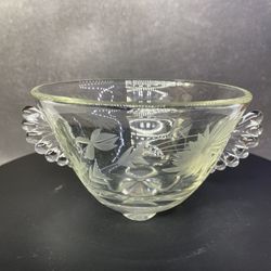 Vintage Etched Double Handled Drops Sugar Bowl 1920s-1930s Paden City Depression Glass. 