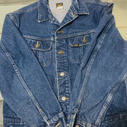 Lee Men's Blue Jean Jacket Logo Button Size L Chest 42 Short Vintage Casual