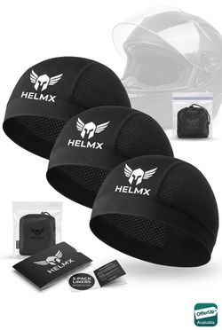 HELMX 3-Pack Helmet Liner Skull Caps – Black