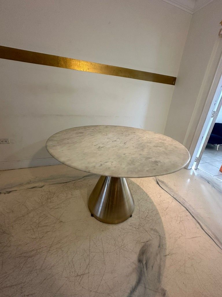 Round Marble Dining Table with Gold Pedestal Base