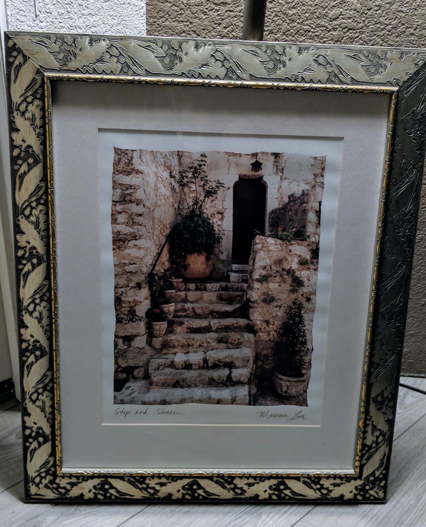 Tuscan Style Art Print in Lovely Frame, Steps and Stones, By Maureen Love