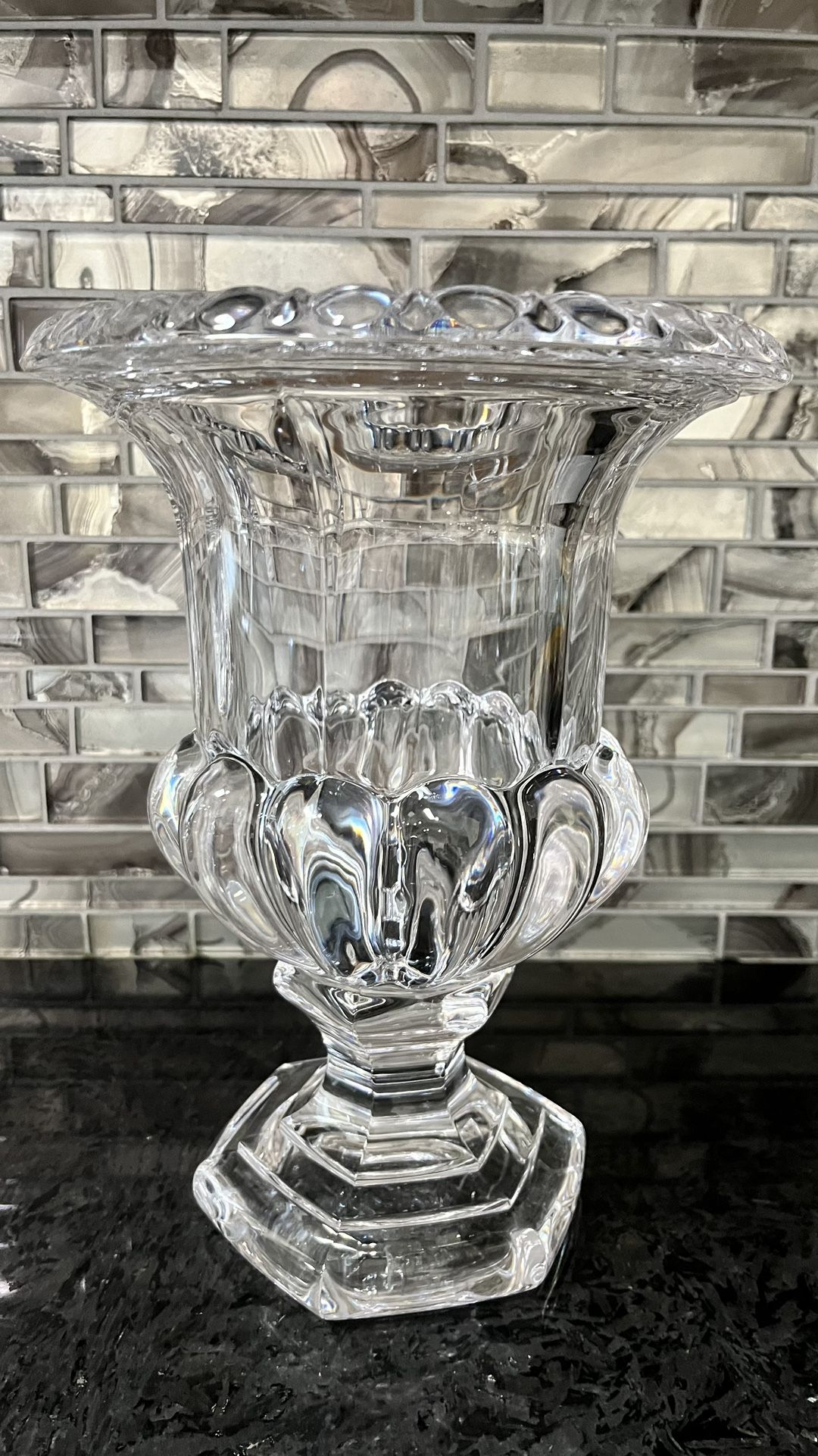 Bombay Co Crystal Vase Urn with Pedestal 9.9 Lbs Sculpture Centerpiece Shelve Decor Made In Germany 1980 