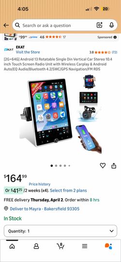 [2G+64G] Android 13 Rotatable Single Din Vertical Car Stereo 10.4 inch Touch Screen Radio Unit with Wireless Carplay & Android Auto/EQ Audio/Bluetooth