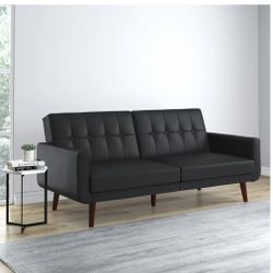 Better Homes & Gardens Nola Modern Futon, Black Faux Leather