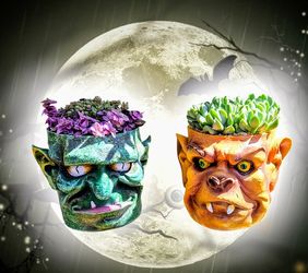 Super Fun Monster Head Succulent Planter Arrangements  5x5.5"