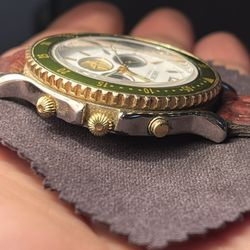 Vintage  Perry Ellis Chronograph Rare Green Bezel