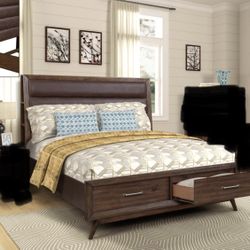 New king storage bed with storage and display space .