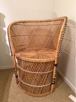 Vintage 1970s Boho Wicker Rattan Barrel Chair