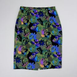 Vintage 80s Skirt floral Print Pencil Skirt Green Multi Colored Size 11