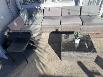 Grey Wicker Outdoor Sectional Sofa Set with Coffee Table