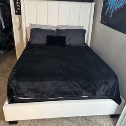 Off White Queen Frame And Mattress Set