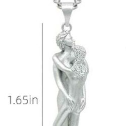 NEW! Romantic Couple Hug Necklace, 24" chain, 1.65" pendant, copper material, silver color