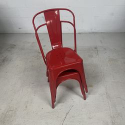  Red Stackable Galvanized Steel Chair with Vertical Slat Back Seat