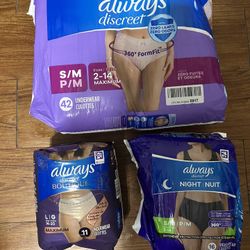 Always Discreet Woman Underwear Culottes,P/M (Count42)10$/Size LG (Count11) 5$/Size P/M (Count16)5$