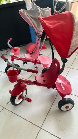 $20 Each BOY AND GIRL Radio Flyer Kid’s Steer & Stroll Trike, Red  Adjustable Seat, Storage Bin, Bell, Steel Frame