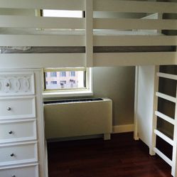 White Twin Loft Bed with Built In Storage - Great Condition 