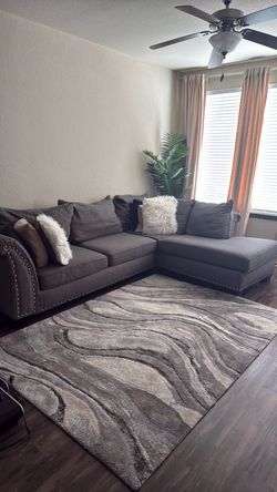 Gray Sectional Sofa with Chaise and Rug