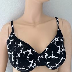 NEW Vintage Carabella Bikini Top Black White Floral Underwire Sz 10 Made Mexico