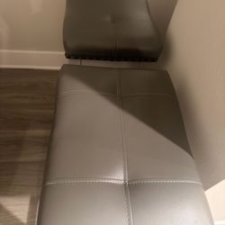 Set of 2 Faux Leather Bar Stools – Gray Cushion & White Wood (Modern Classic)