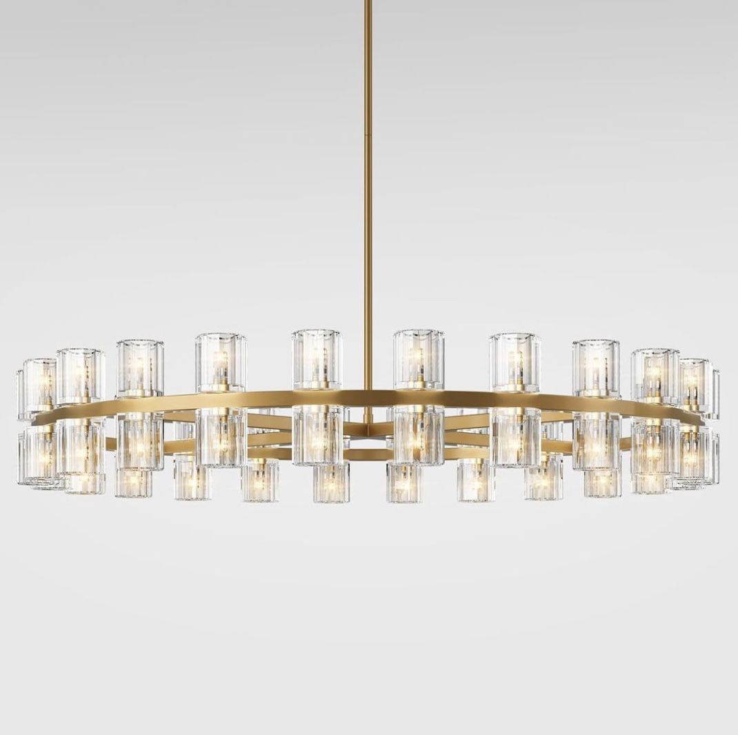 New 48 Inch Gold Wagon Wheel Chandelier with Crystal Shade, 48 Lights,Modern Farmhouse Style