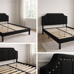 Full Size Platform Bed Frame – Upholstered Headboard