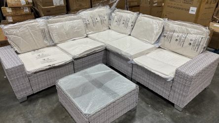 6-Piece Outdoor Patio Furniture Set Wicker Sectional Sofa Set, Patio Conversation Set with Thickened Cushions & Coffee Table